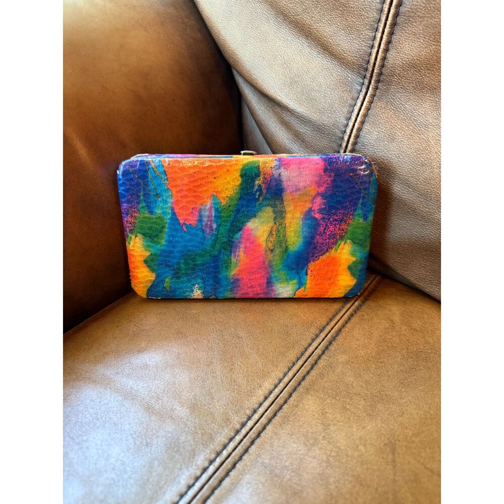 Vintage Charming Charlie Abstract Watercolor Hard Case Clutch Wallet